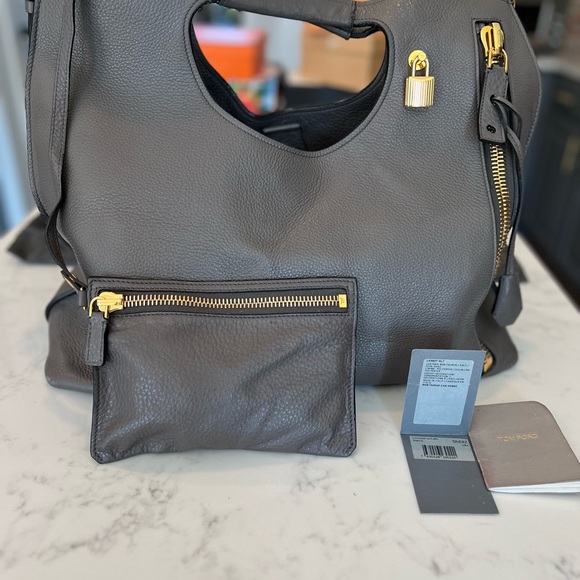 Tom Ford Handbags - Tom Ford Alix Padlock Shoulder/Tote Bag - Grey